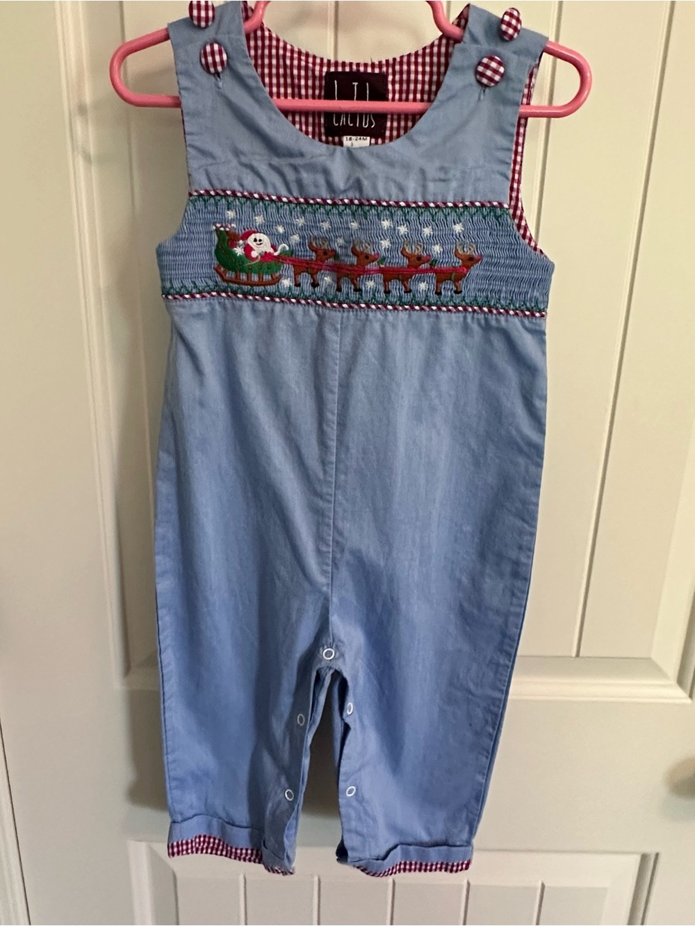 Lil Cactus Chambray Christmas Romper Embroidered Smocked Baby 18-24 Months Santa